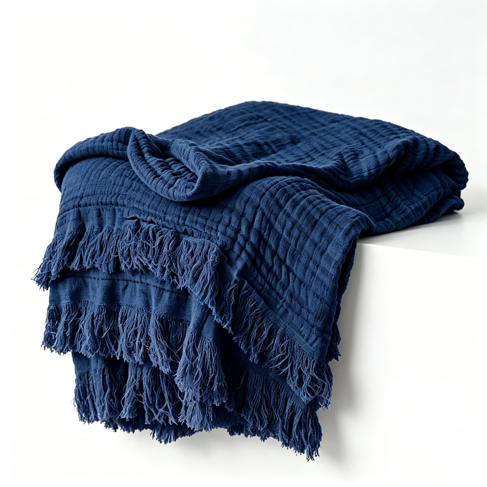 Knit Woven Gauze Blanket with Tassels，Throw Blanketfor Couch (1PC-D)