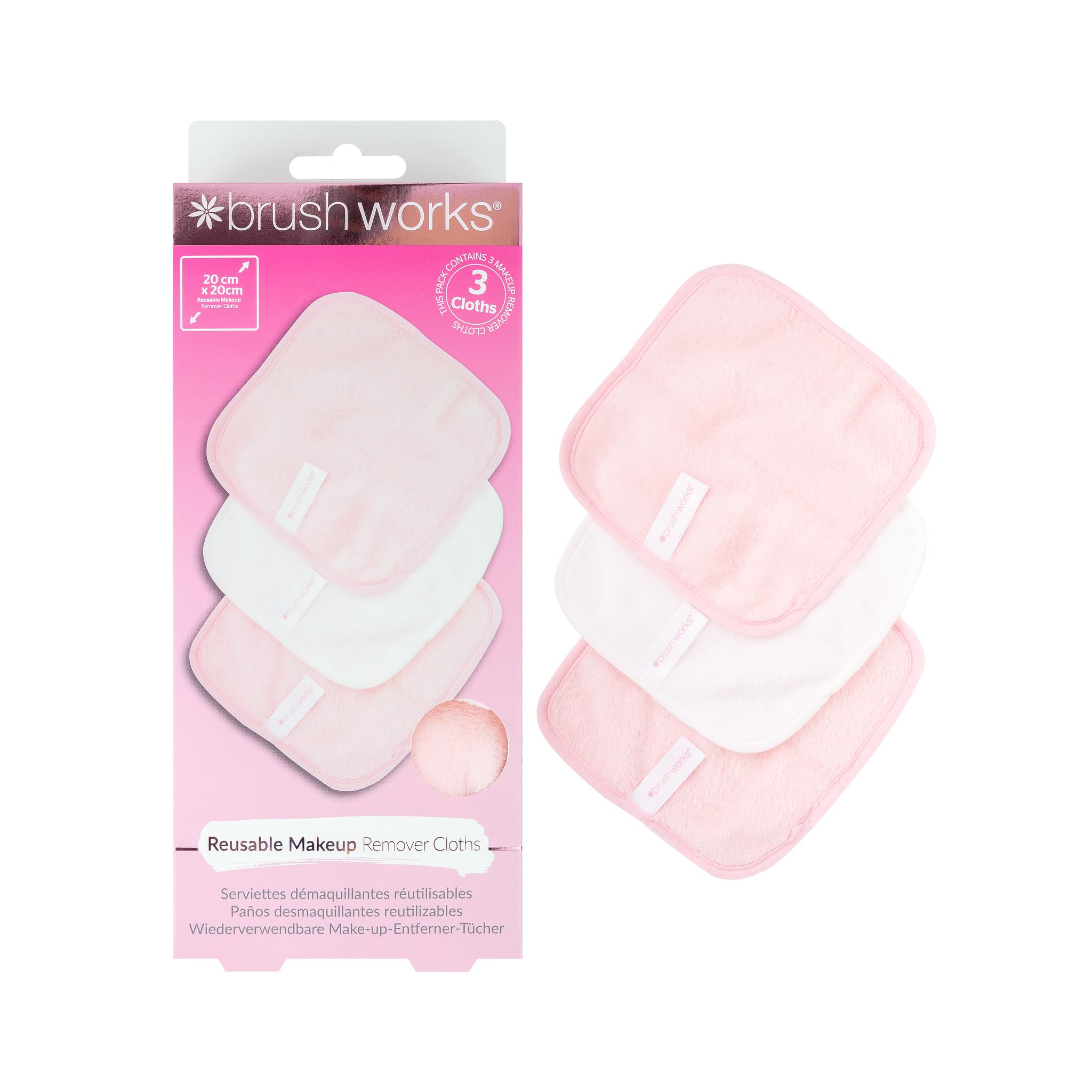 Brushworks Unisex Pink Makeup Remover Cloths - 3 Pack