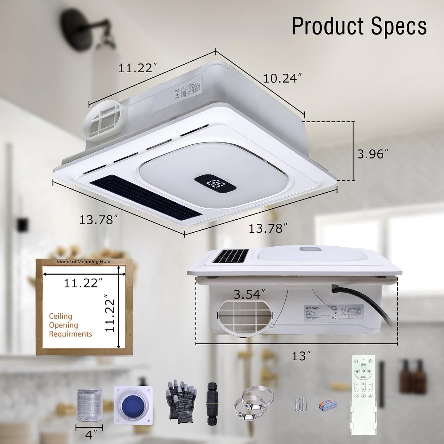 Bathroom Exhaust Fan with Bluetooth Speaker & Heater 1800W for Bathroom, 180 CFM, Quiet 1.0 Sone, 3CCT & Nightlight, 2 Heat Levels, 7 RGB Mode, Remote Control, Ceiling Mount, FCC Certified
