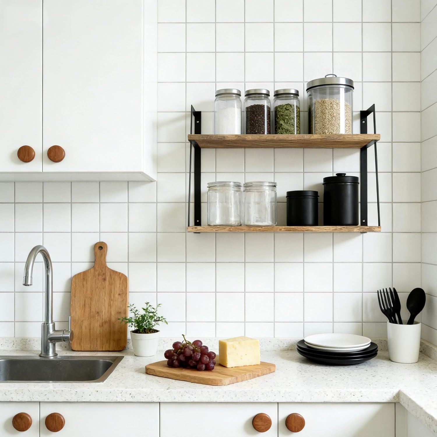 sriwatana floating wall shelves, 2-tier rustic wood shelves for bedoom, bathroom, living room, kitchen(carbonized black) 1. carbonized black