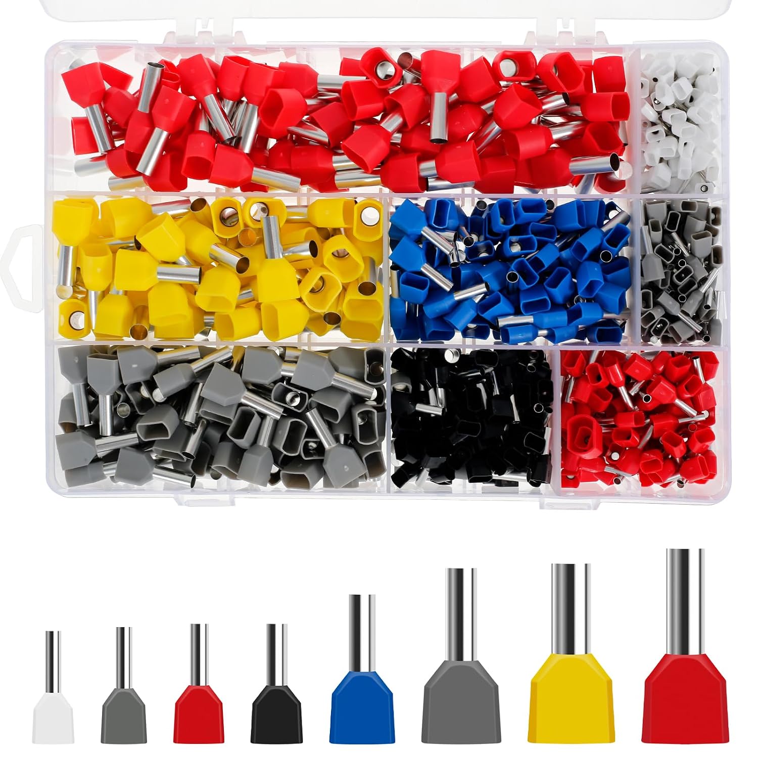 Double Wire Ferrule Kit, 750pcs Dual Barrel Ferrules Terminal Set, Insulated Ferrule Crimp Pin, Twin Ferrule Connectors Wire Ends Terminals Pins, Twin Wire Ferrule Set and Single-Line Ferrules