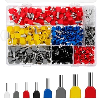 Double Wire Ferrule Kit, 750pcs Dual Barrel Ferrules Terminal Set, Insulated Ferrule Crimp Pin, Twin Ferrule Connectors Wire Ends Terminals Pins, Twin Wire Ferrule Set and Single-Line Ferrules
