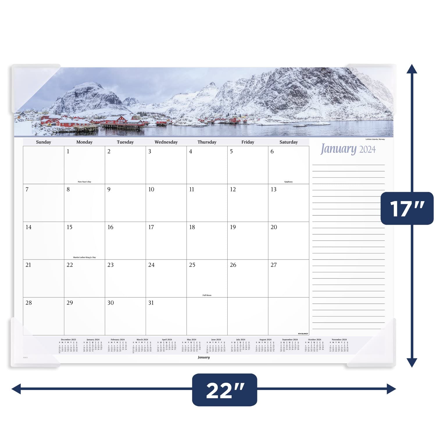 AT-A-GLANCE 2024 Monatliche Schreibtischunterlage, 54,5 x 43,2 cm, Standard, Panorama-Meereslandschaft (89803-24)