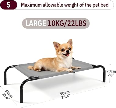 Elevated Dog Bed with Breathable Mesh Fabric, Raised Pet Cot with Airflow and Support, Durable and Easy to Clean (Grey, Small)