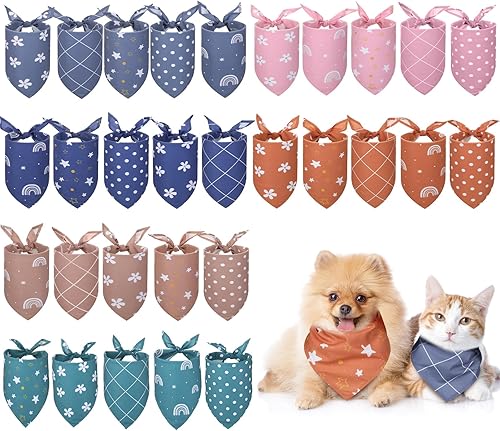 Silkfly Paquete de 30 bandanas para perros a granel a cuadros para perro, bandana para verano, primavera, gato, cachorro, baberos, bufanda,