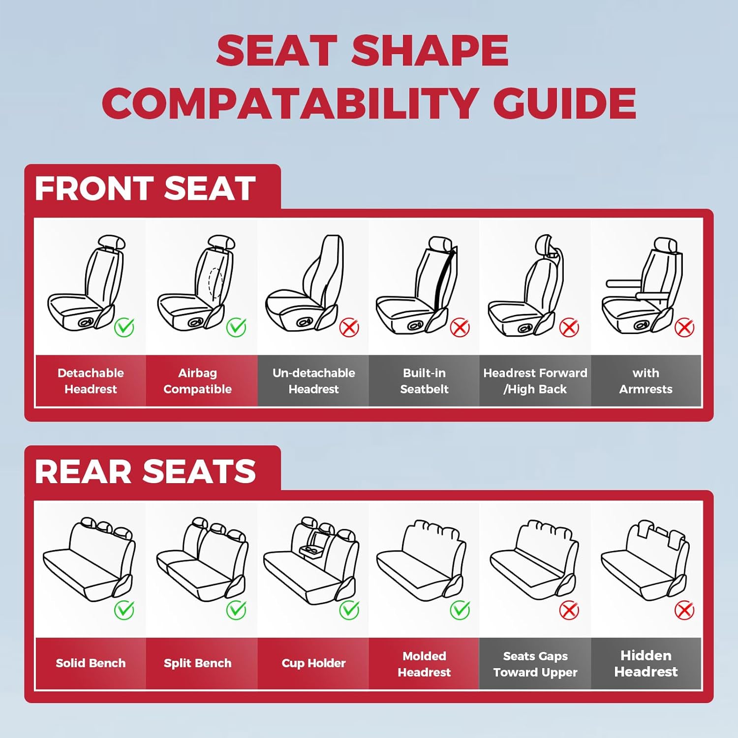 FREESOO Car Seat Covers Full Set, Breathable Faux Leather Seat Covers for Cars, Automotive Universal Seat Cover Protector Fit for Most Sedan SUV Pick-up Truck(BlackRed)