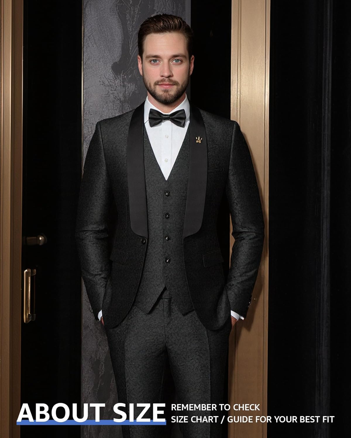 Hihawk Men's Floral Suit Set, 3 Piece Paisley Slim Fit, Jacket Vest and Pants with Bow Tie for Wedding Dinner Prom Party - Image 3