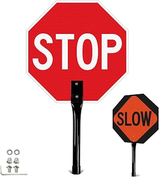 T&R 1 Pack Stop Slow Sign with Handle, 13 x 13 Inches Double Sided Stop/Slow Traffic Sign, Rust Free Aluminum Reflective, Weather Resistant, Waterproof, Fade Resistant, Easy to MountOrange