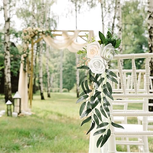 Miniatura 4 de Hoteam 16 piezas de decoración de pasillo de boda para ceremonia de boda, flores artificiales para respaldo de silla de iglesia, flores florales con