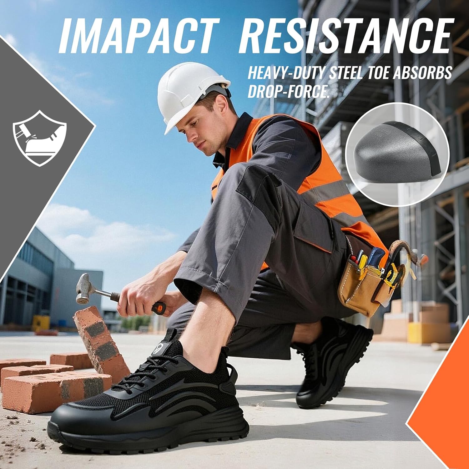 steel toe shoes for men 8.5 work shoes men steel toe shoe for construction breathable anti smash sneakers for warehouse lightweight safety indestructible sneakers for industrial 8.5 211-1-black