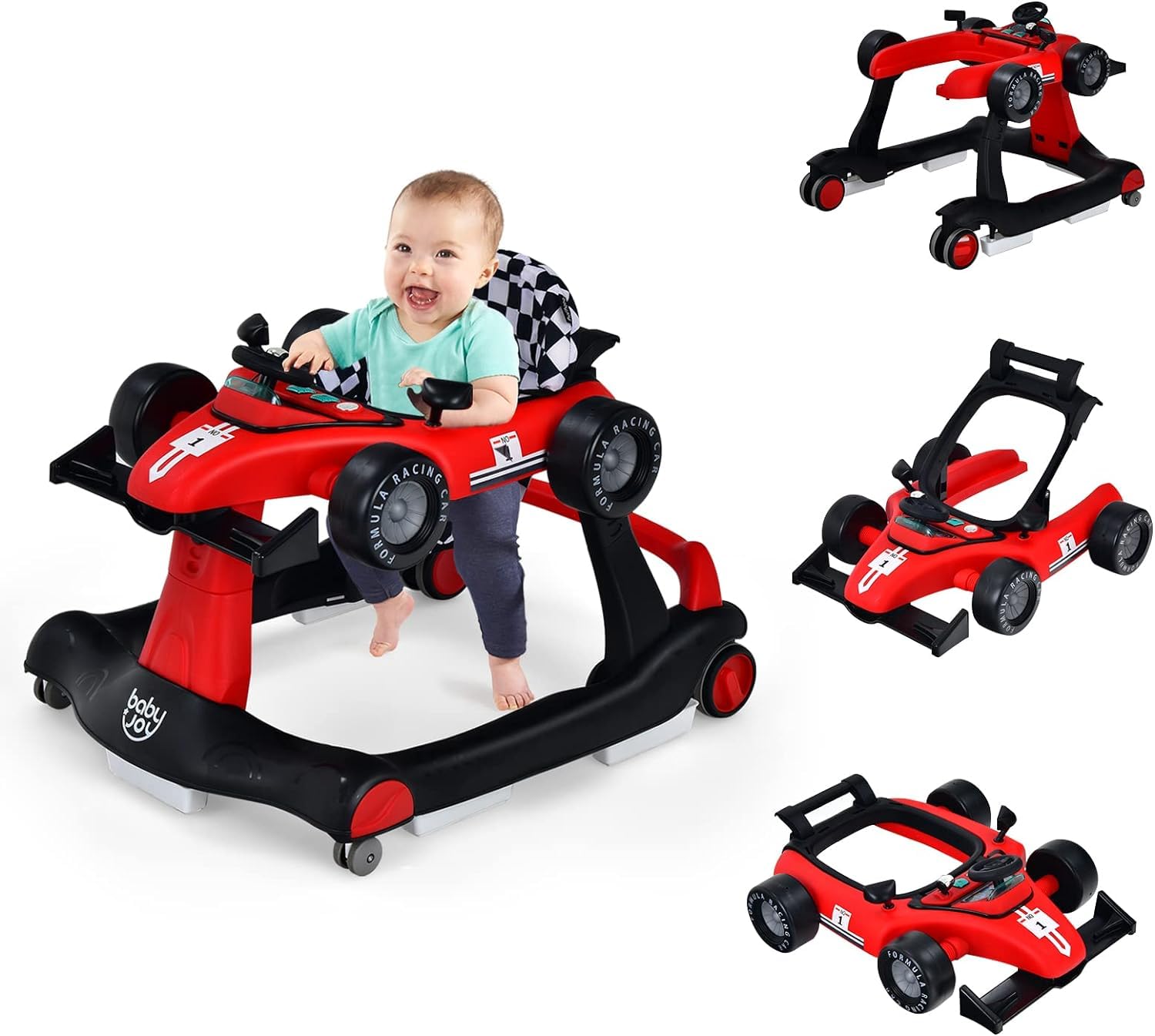 RELAX4LIFE 4 en 1 Andador para Bebés 6-18 Meses, Andador Plegable con Altura Regulable en 3 Niveles, Tacatá Bebés con Luces, Sonidos y Velocidad Controlable, 64 x 73 x 50,5-55,5 cm (Rojo)