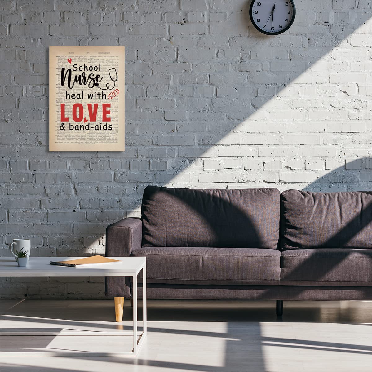 Tela Con Cornice Per Infermiere Scolastiche 'Con Amore E Cerotti', 30x30 Cm, Decorazione Colorata