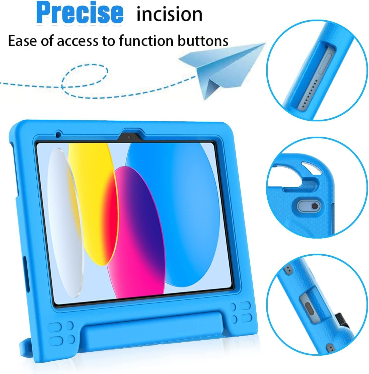BMOUO Kids Case for iPad 10th Generation 10.9 inch 2022 - with Built in Screen Protector, Shockproof Light Weight Covertible Handle Stand 10.9" 2022 iPad 10th Generation Case for Kids Toddlers, Blue