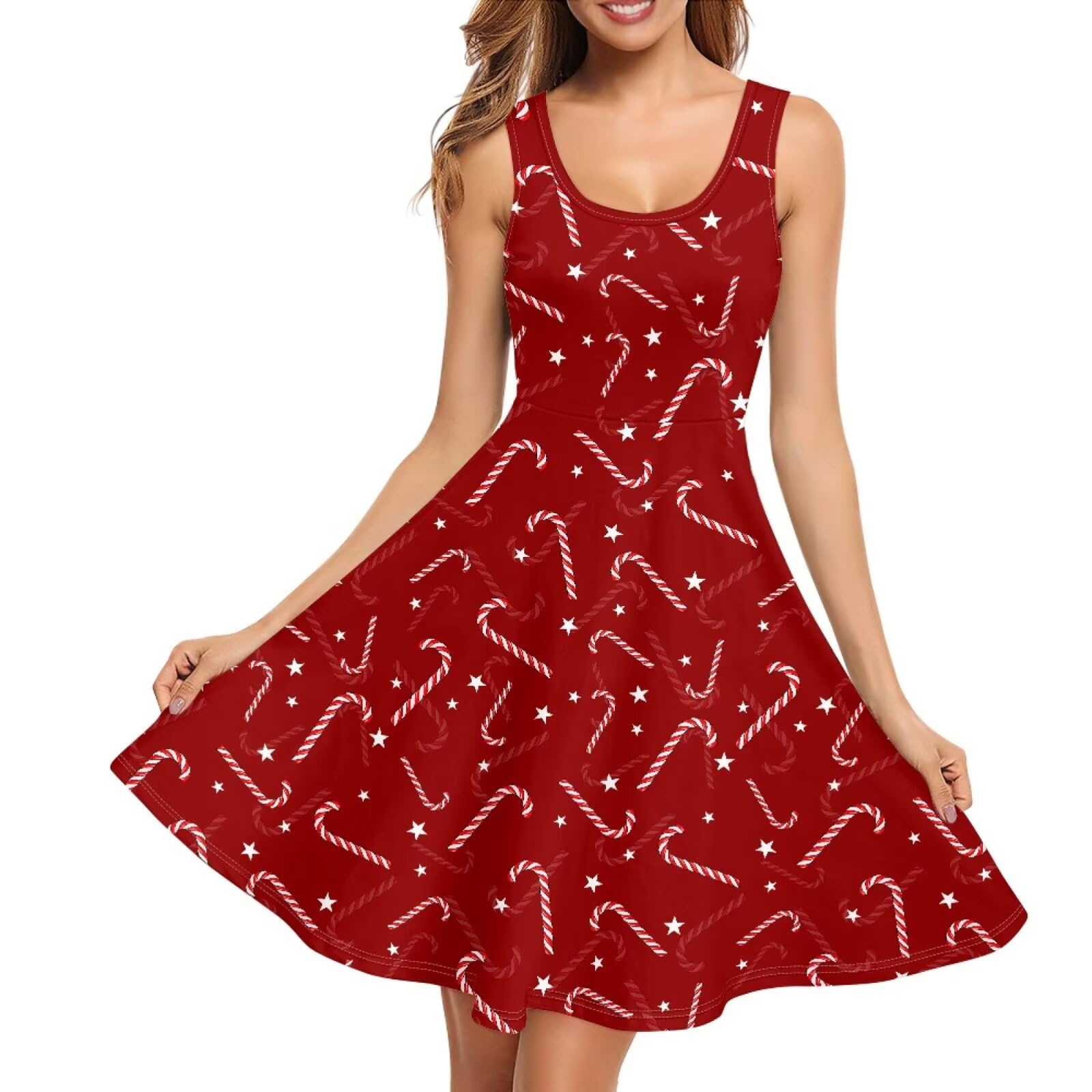 Women Stylish Tank Dresses Sleeveless Round Neck Midi Casual Dress with Pocket for Summer