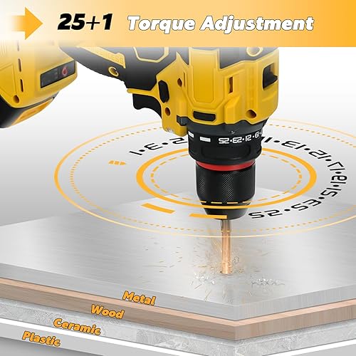 Miniatura 2 de Taladro inalámbrico, taladro eléctrico para batería Dewalt de 20 V, destornillador sin escobillas con 2 velocidades variables, par de torsión 25+1,