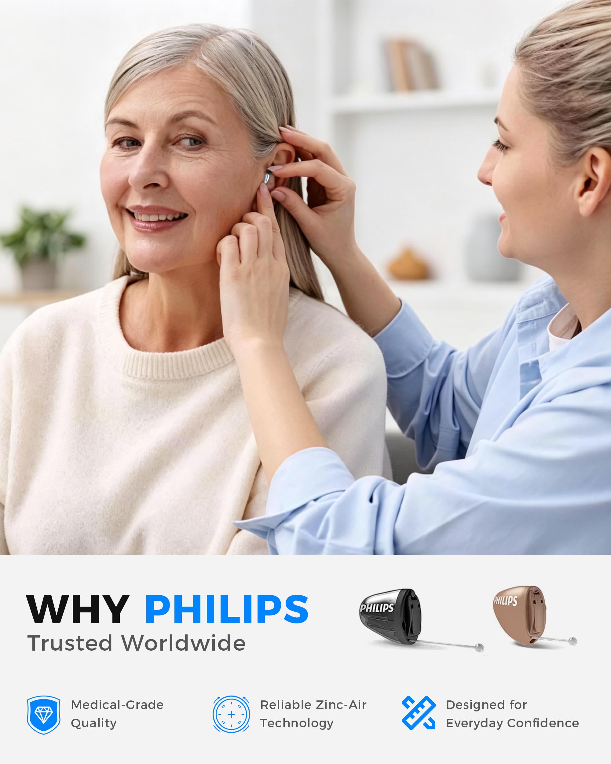 PHILIPS Paquete de 60 pilas para audífonos tamaño 10, zinc aire de 1,45 V, potencia de larga duración sin mercurio con pestaña fácil y embalaje resistente a los niños, naranja, para audífonos y