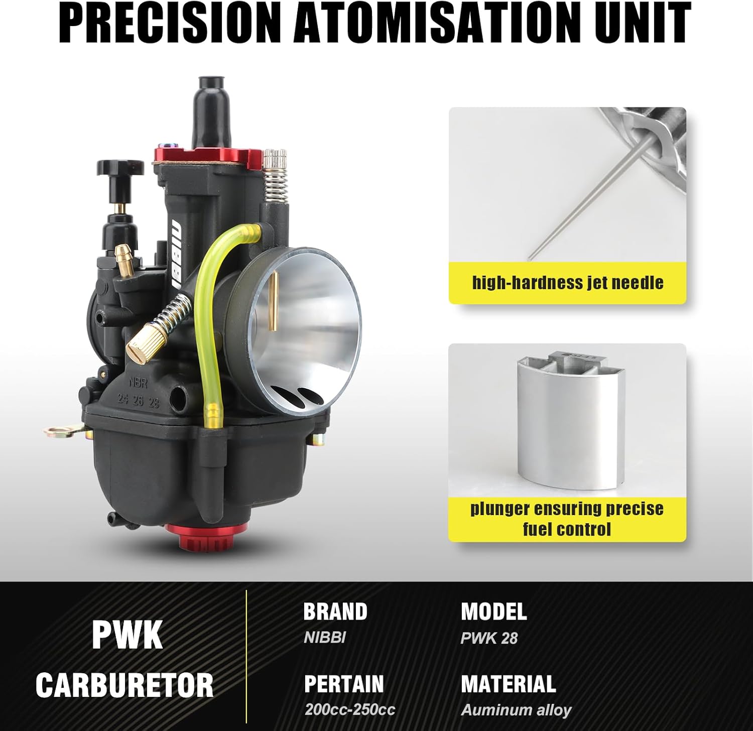 NIBBI Carburetor PWK28 fit Motorcycle Engine with 28mm Carb Jets for DirtBike MiniBike Pit Bike GY6 ATV