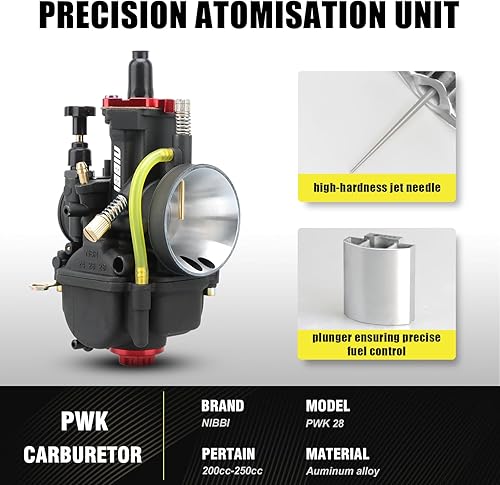 Vista 6 de NIBBI Carburetor PWK28mm,fit 200cc—250cc Motorcycle Engine with Carb Jets for DirtBike MiniBike Pit Bike GY6 ATV