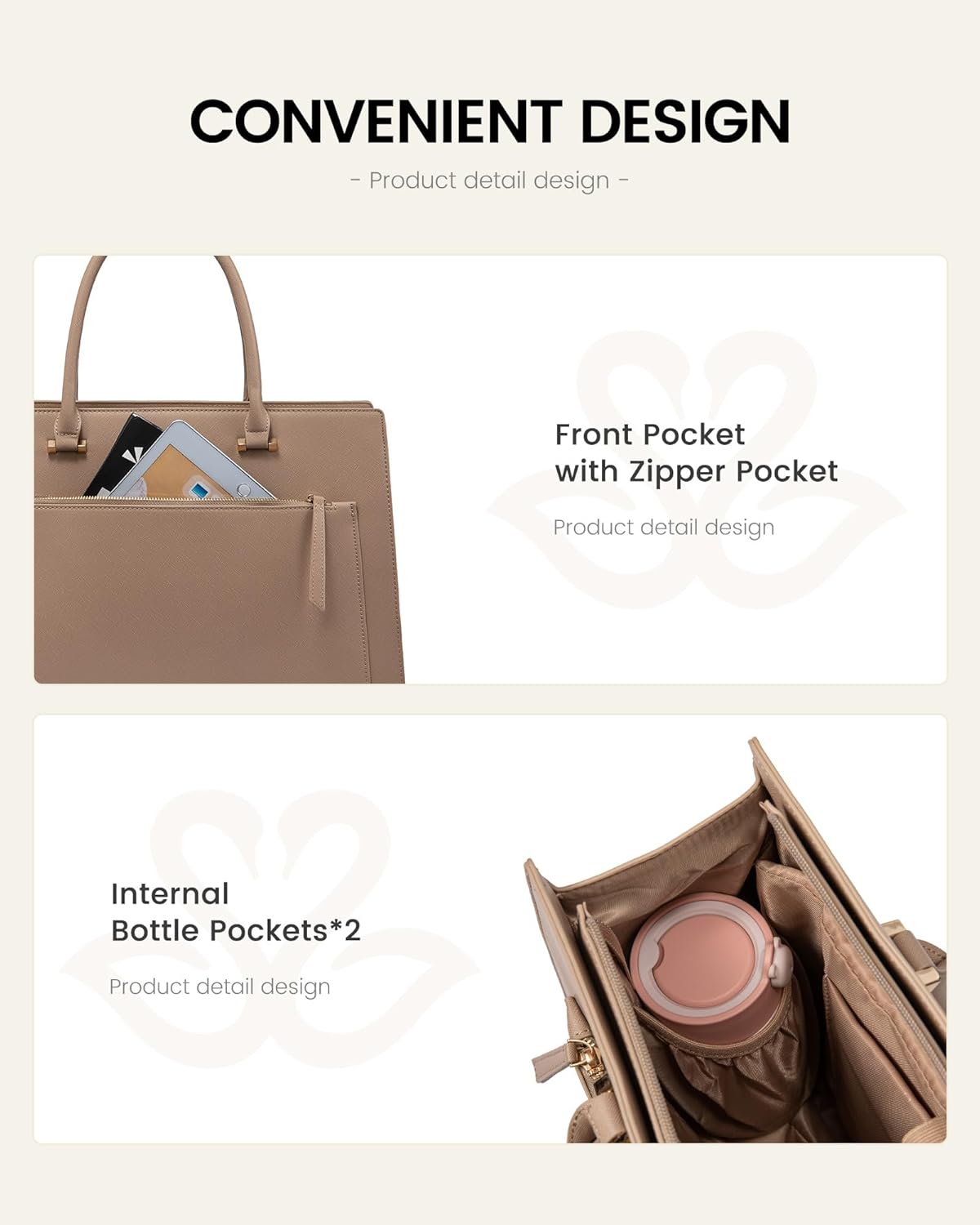 LOVEVOOK Laptop Bag for Women 15.6 Inch Tote Work Bag Leather Computer Briefcase Waterproof Business Teacher Office Bag Handbag with Small Clutch,Light Khaki - Image 6