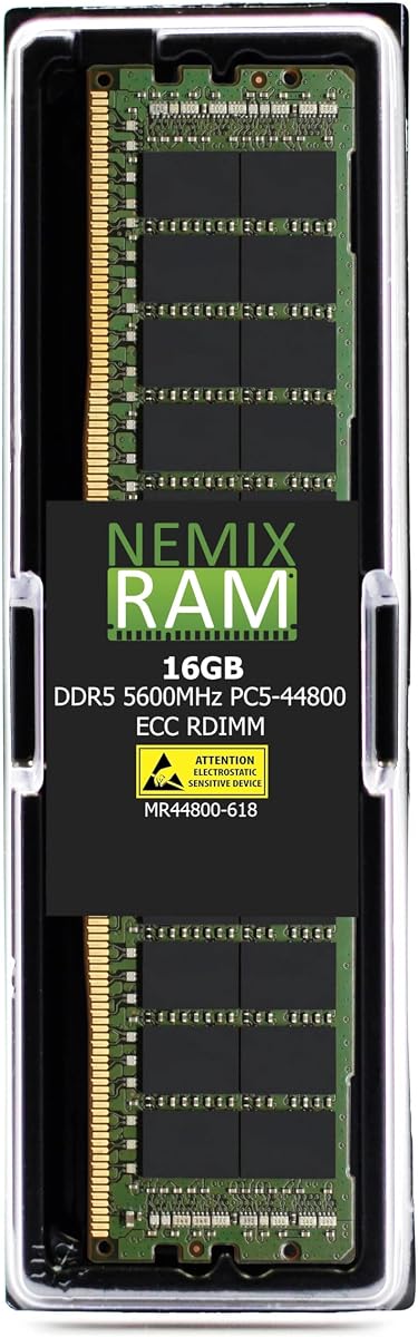 NEMIX RAM 16GB (1X16GB) DDR5 5600MHZ PC5-44800 1Rx8 1.1V CL46 288-PIN ECC RDIMM Registered Server Memory Compatible with ASUS Pro WS WRX90E SAGE SE Workstation Motherboard