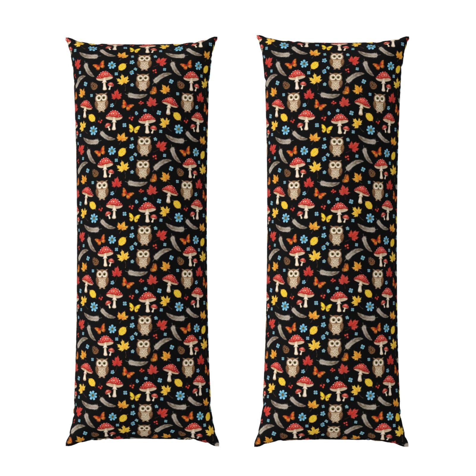 Body Pillow Cover 20x54 Inch, Owl Mushroom Fall Leaves, Soft Long Pillowcase with Hidden Zipper, Breathable Cushion Protector for Bed Couch Sofa Home