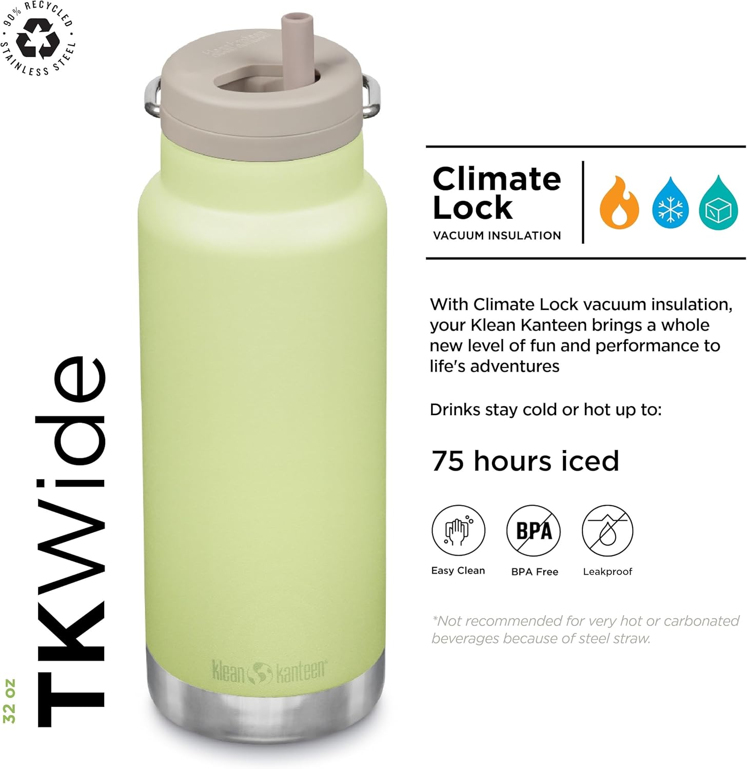 Klean Kanteen 32oz TKWide Insulated Water Bottle with Twist Cap - Shadow Lime - Image 2