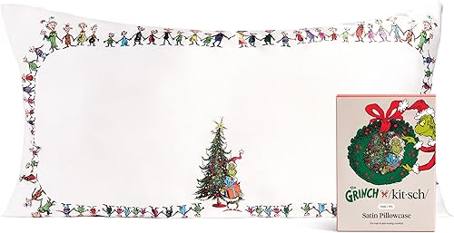 Vista 345 de Kitsch x Elf - Funda de almohada de satén con cremallera de tamaño queen/estándar, para el cabello y la piel, funda más suave que la seda, lavable a