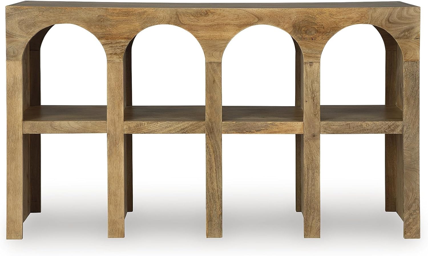 Signature Design by Ashley Luzmanacy Modern Console Sofa Table with 4 Shelves, Light Brown