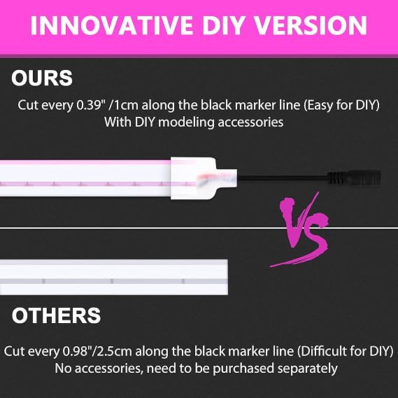 Lamomo LED Neon Flex, 16.4ft/5m Pink Neon Light Strip, 12V Flexible Waterproof Neon LED Strip, Silicone LED Neon Rope Light for Kitchen Bedroom Indoor Outdoor Decoration(Power Adapter no Included