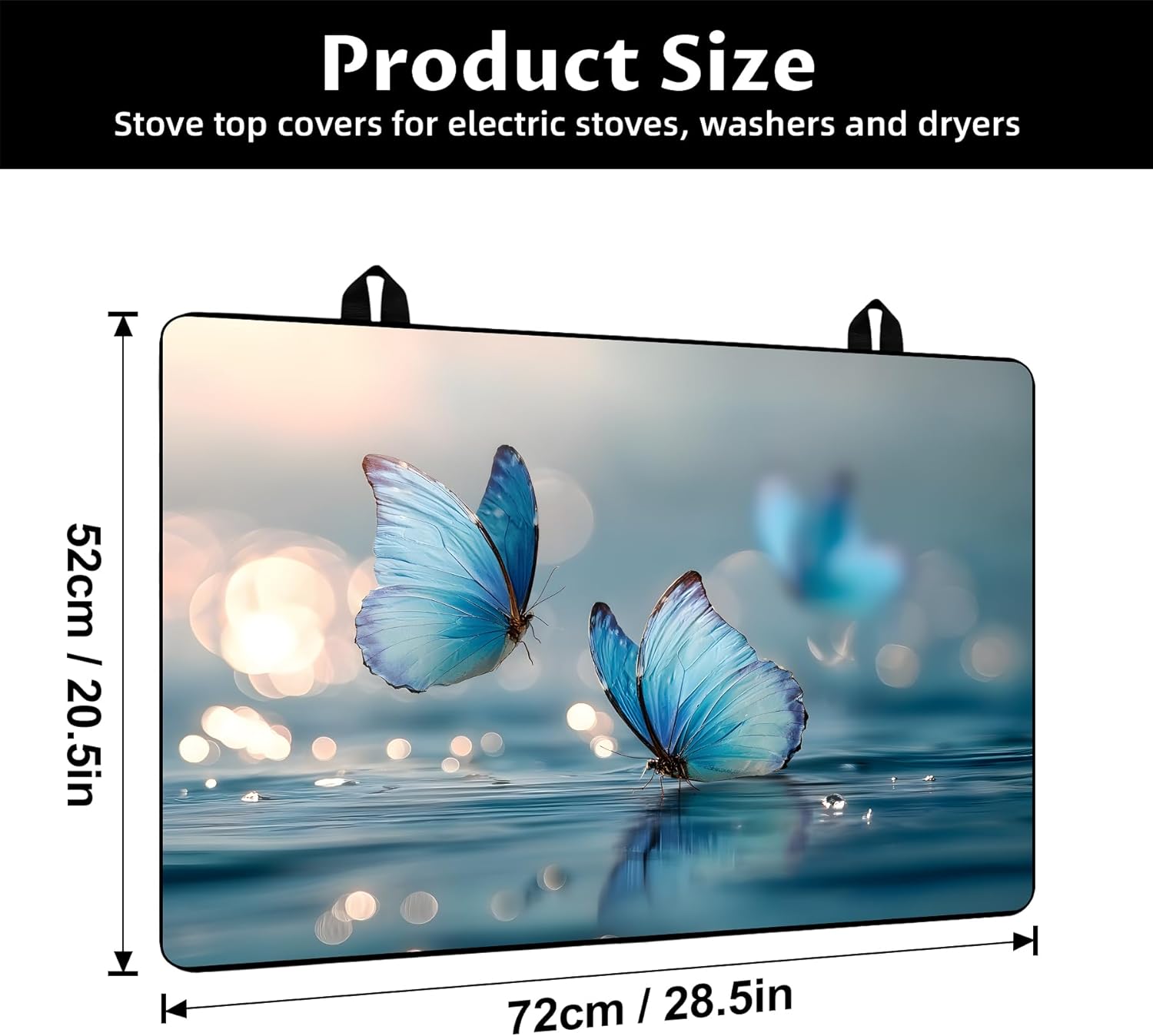 BVBOX 28.5" x 20.5" Stove Top Cover Mat for Electric Stove, Non-Slip Stove Cooktop Countertop Protector Cover Pad Washable Absorbent for Kitchen Home Decoration (Blue Butterfly, 28.5"*20.5")