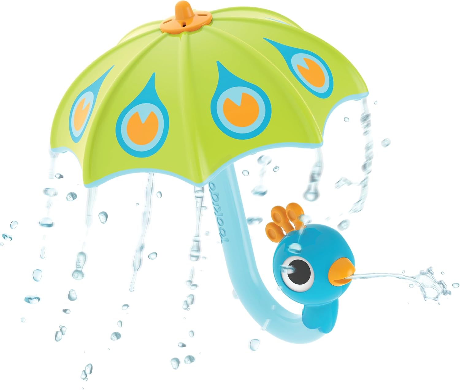 Yookidoo Baby Bath Toy (Ages 1-3) Green Peacock Umbrella Water Sprinkler with 3 Moving Pieces (Mold Free) - Fill with Water for Bubbles, Spinning & Sprinkler Effects - Toddler Bath Time & Pool Fun