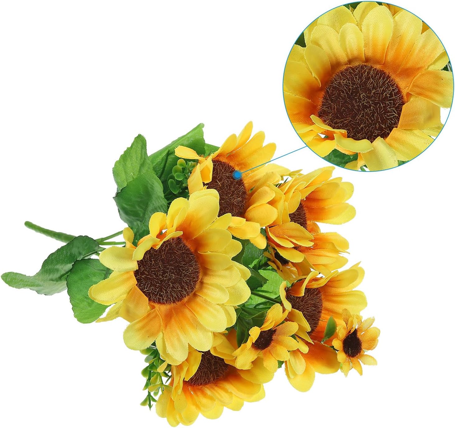 PATIKIL 7 Branch 13 Heads Artificial Silk Sunflowers with Stems, 8 Pack Fake Flowers Faux Decor Bouquet for Wedding Home Office Decoration, Light Orange