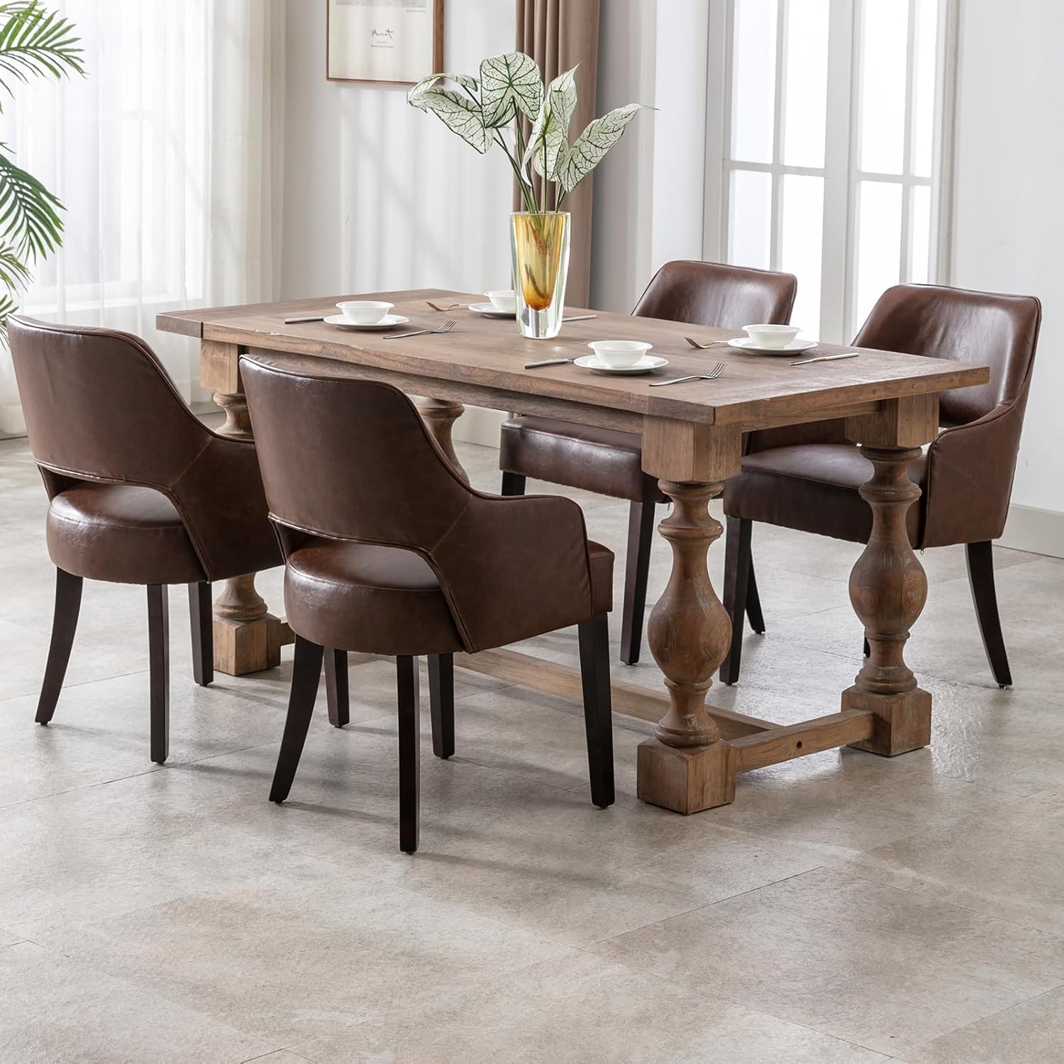 Amazon.com: Kmax PU Leather Fabric Dining Chairs Set of 4 Upholstered ...