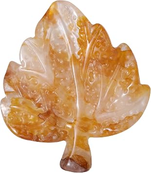 Artistone Citrine Crystal Leaf Statue Hand-Carved Leaf Shape Healing Crystal Figurine Crystal Crafts Collect Worry Stone for Anxiety Relif Home Decor Desk Decor