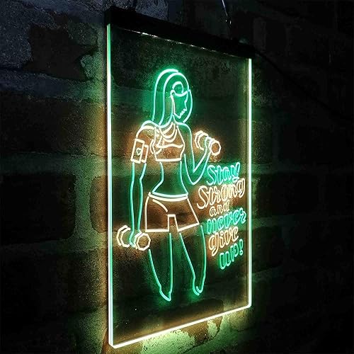 Miniatura 3 de Fitness Club Gym Stay Strong Never Give Up - Letrero de neón LED de doble color, verde y amarillo, 12 x 16 pulgadas st6s34-i4043-gy