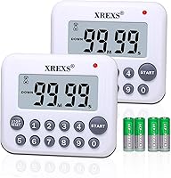 XREXS Digital Kitchen Timer 2 Pack - Magnetic Countdown/Up Clock with Loud Alarm, Large Display, Direct Input, Batteries Included - PS-367 White