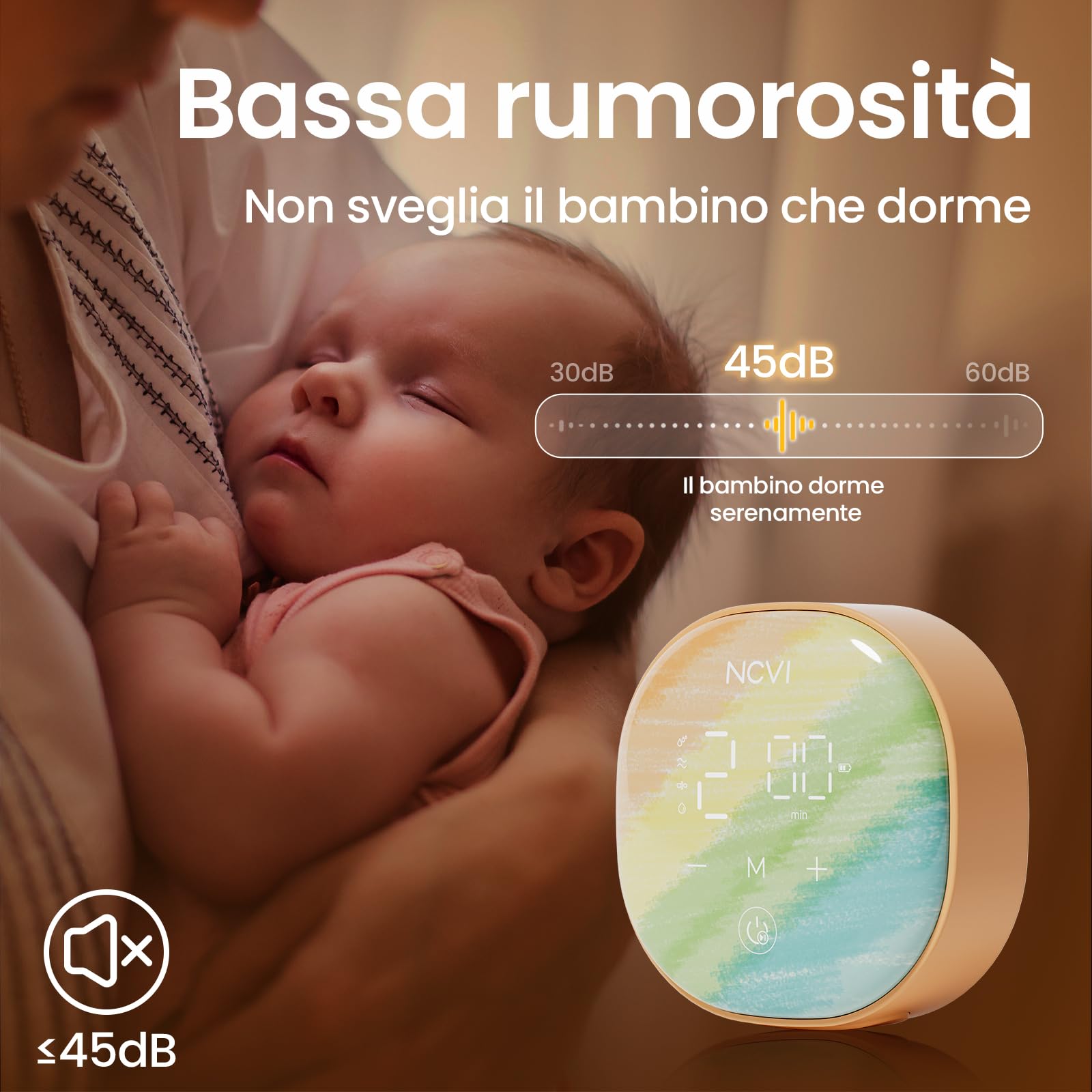 NCVI Tiralatte Elettrico Doppio, Tiralatte Elettrico 8122 con 4 Modalità 9 Livelli, Tiralatte con Flange 21/24mm, Tiralatte Ricaricabile Ultra-Quiet per Casa e Viaggi, Touchscreen LED