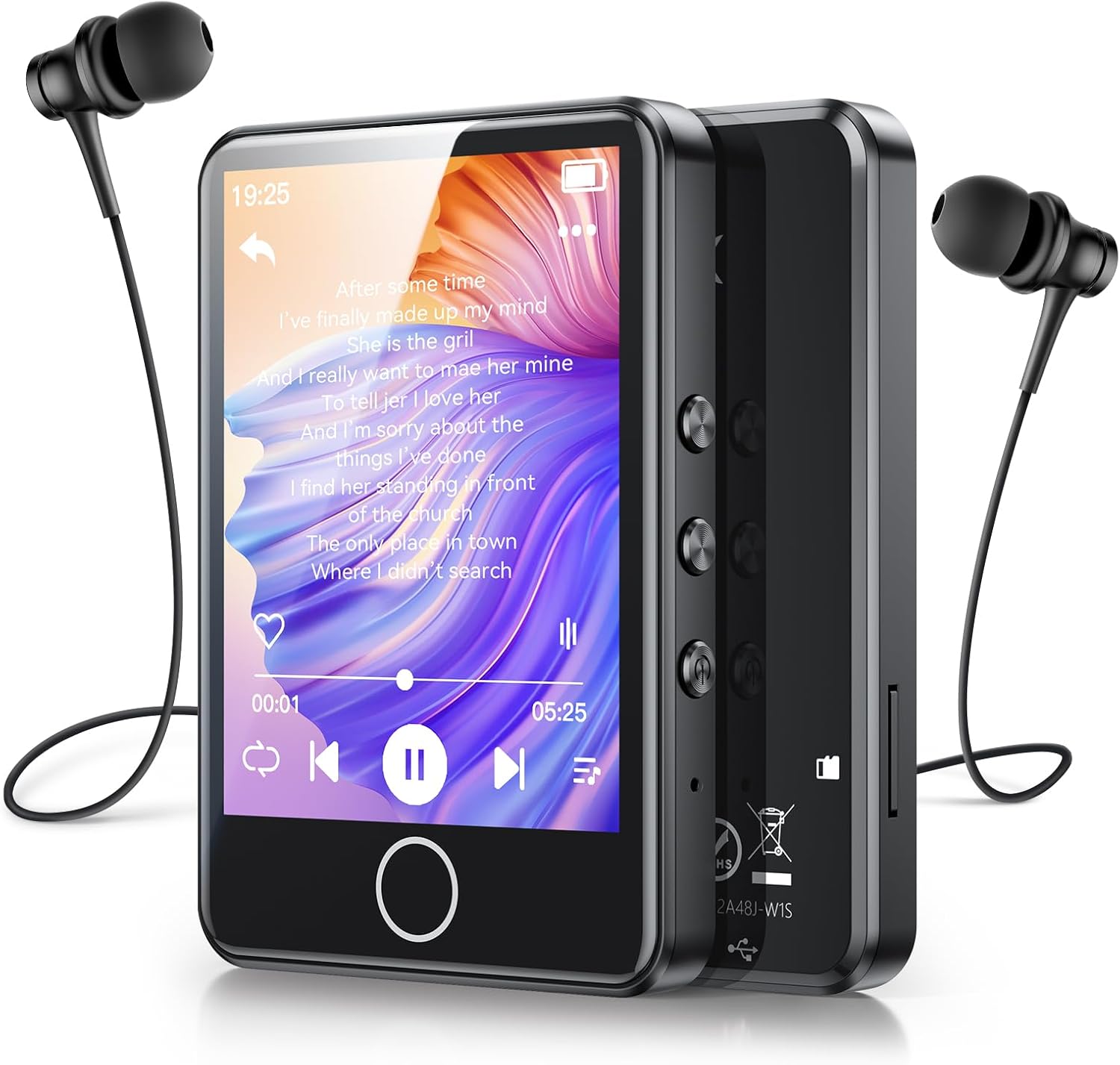 64GB MP3 Player with Bluetooth 5.3, AGPTEK 2.4" Full Touch Screen MP3