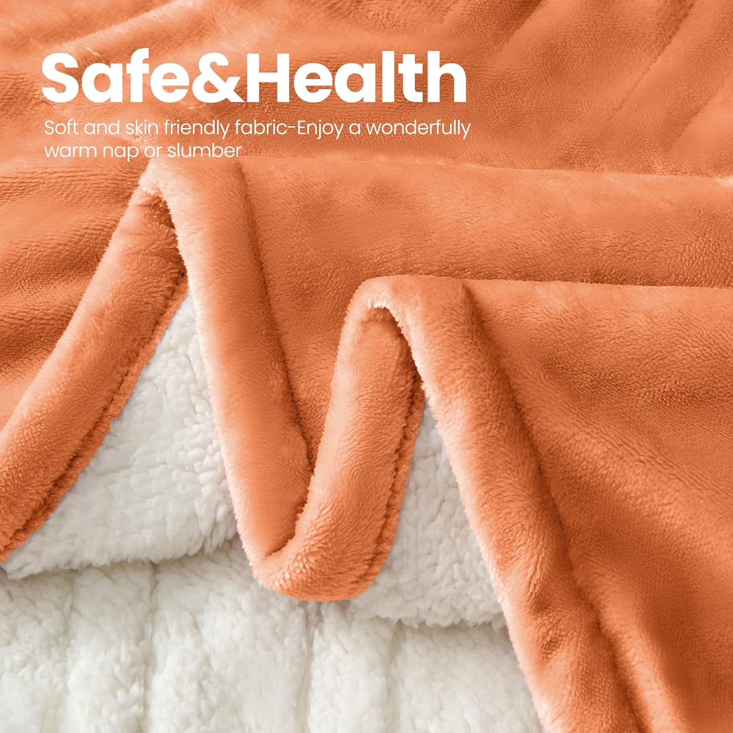 Electric Heated Blanket,Flannel & Sherpa Heated Throw Blanket 50"x60",Fast Heating Soft Fleece Blanket with 8 Heating Levels & 8H Auto Off-Orange - Image 4