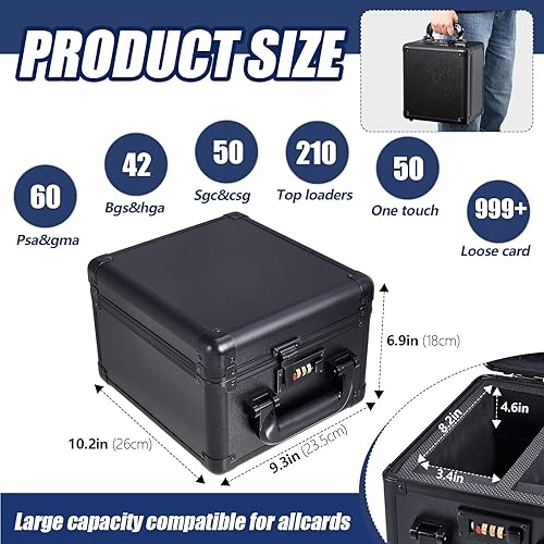 Miniatura 9 de Maitys Moderno estuche de exhibición impermeable de aluminio negro con 4 ranuras para tarjetas deportivas, 17 x 10 x 7 pulgadas, caja de