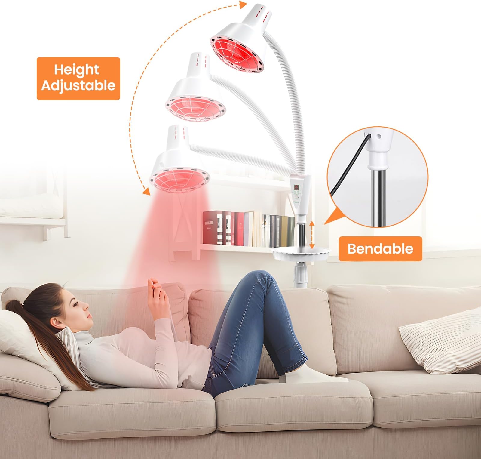 Infrared Light Therapy,275W Infrared Heat Lamp, Red Light Therapy Heat Lamp for Relieve Joint Pain and Muscle Aches Body, Standing Red Light Heat Lamp, Light Therapy Device at Home