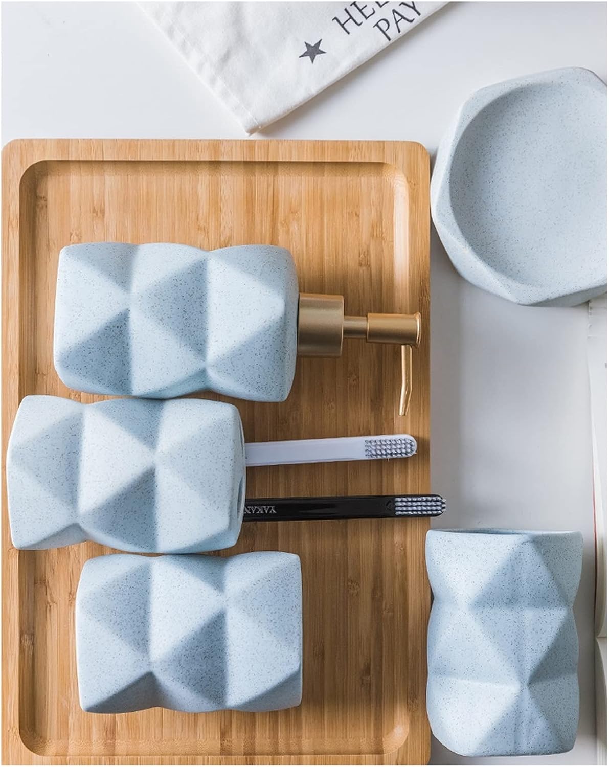 Soap Dispenser Simple Ceramic Wash Bathroom 6 Piece Set Diamond Lotion Bottle Wash Set Liquid Soap Bathroom Countertop Gift Set Liquid soap Dispenser (Color : Blue), 20010125