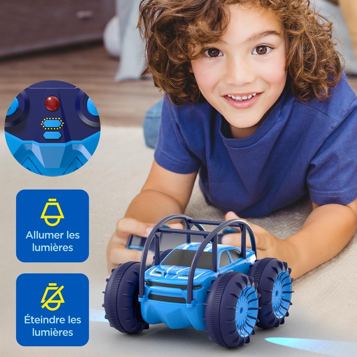 ifollower Voiture Télécommandée à Charge Directe, 15 km/h 4WD Véhicule Amphibie Cascadeur, 2.4 GHz Rotation à 360° avec LED Colorée, Jouets Tout-Terrain, Cadeaux pour Enfants de 3-12 Ans