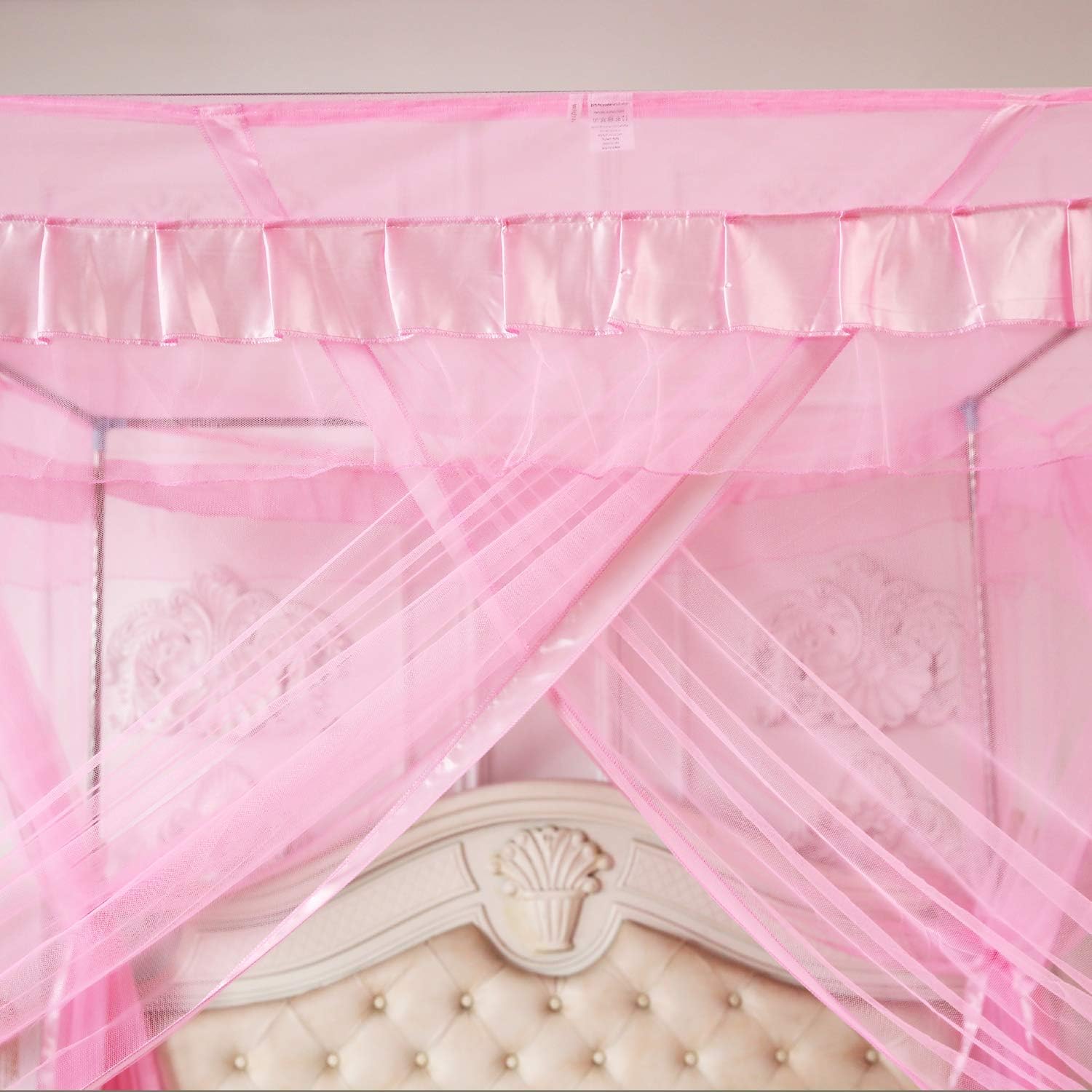 Mengersi Pink 4 Corners Post Canopy Bed Curtains Queen Size for Girls Adults Bed Canopies Drapes Mosquito Net -Bedroom Decoration Accessories : Everything Else