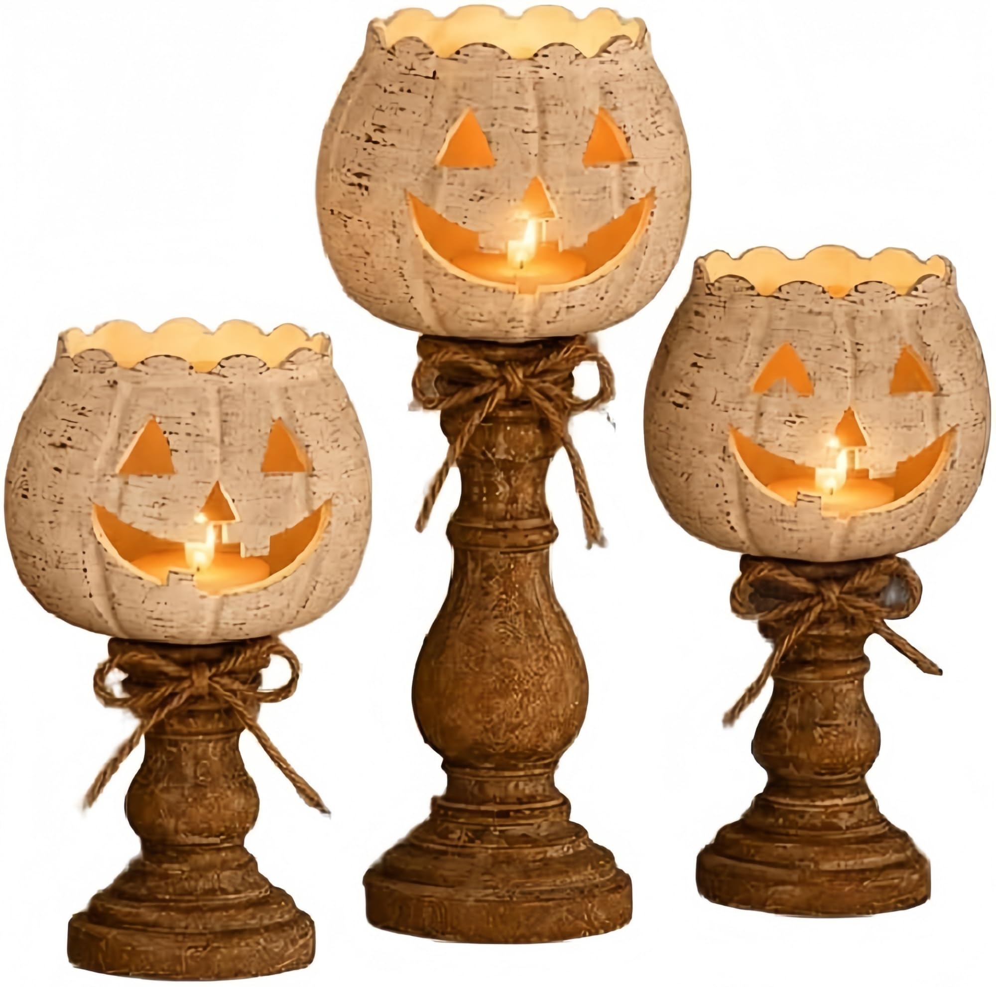 Rustic White Pumpkin Tealight Candle Holder Set of 3