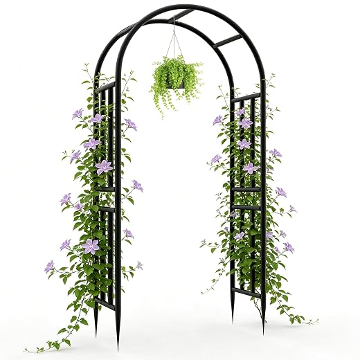 BUKLIYN Garden Arch - 47" L x 95" H Heavy Duty Metal Arbor, Powder Coated Rustproof Finish, Trellis for Climbing Roses Ivy Clematis