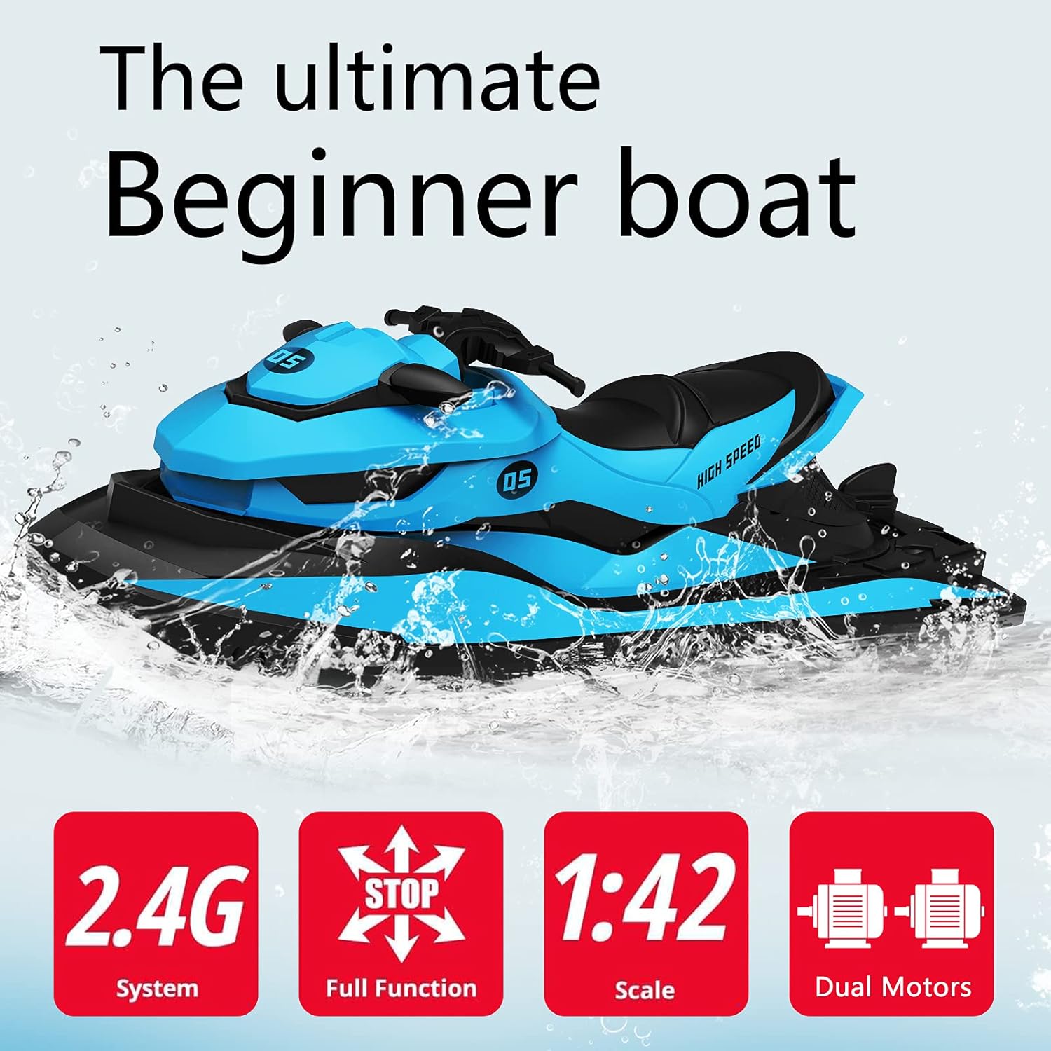 IOKUKI RC Boats for Kids & Adults - Remote Control Boat for Pools & Lakes with 2 Batteries / Dual Motors/2 Charger Cables & Low Battery Prompt Motor Boat (Blue) : Toys & Games
