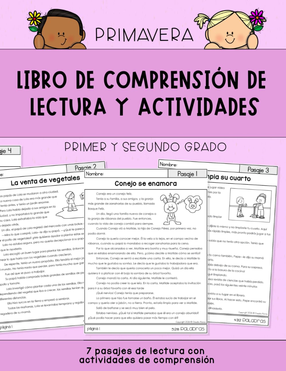 Libro de comprensión de lectura y actividades: Primer y segundo grado [Edición primavera] (Libros de trabajo para practicar la comprensión de lectura)