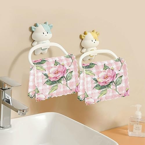 Miniatura 6 de SUABO Paños de cocina a cuadros de rosa rosa, paquete de 6 paños de cocina de secado rápido, toallas de limpieza absorbentes para cocina y baño