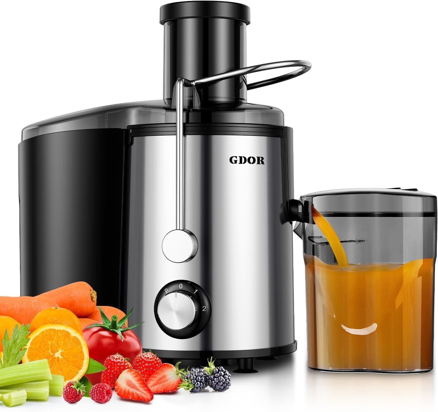 GDOR 800W Entsafter Juicer Machine aus Edelstahl 76mm Großem Mund Entsafter Gemüse und Obst 3 Geschwindigkeitsstufen Juicer Schnelles Entsaften Leicht zu Reinigen Zentrifugaler mit Bürste BPA-frei